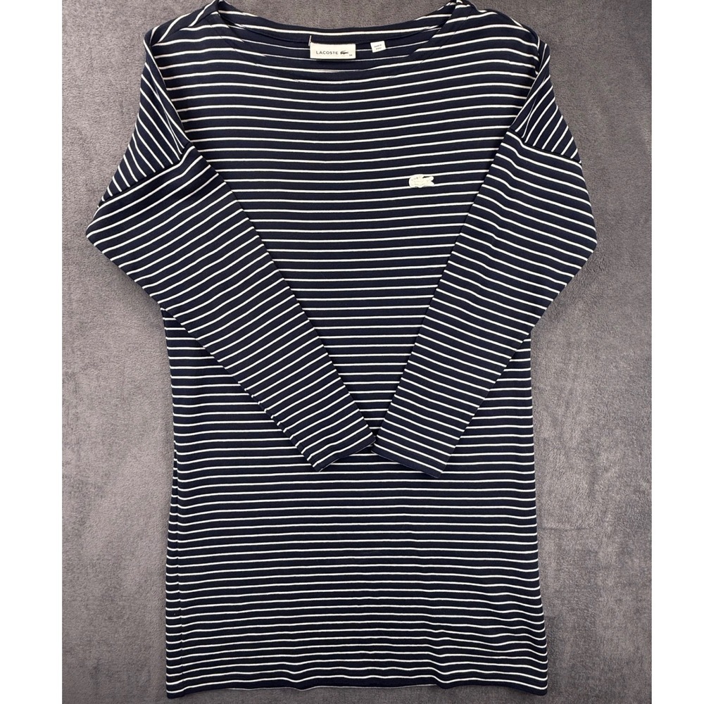 Lacoste dress navy blue white stripe long sleeve EU 34 US 2 XS boatneck - Picture 5 of 14